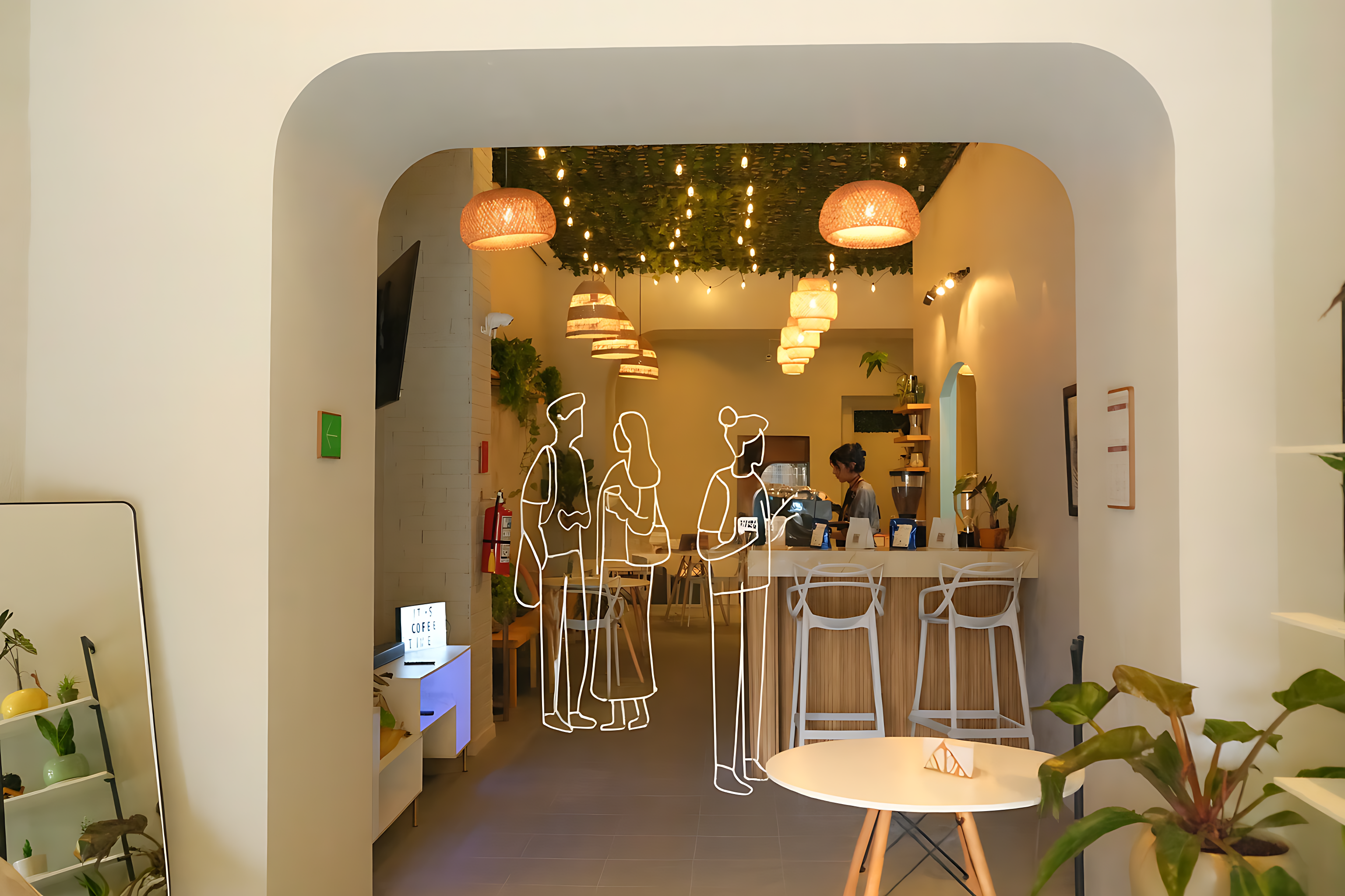 Interior de Alere Café con ilustraciones